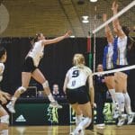 Player of the game Louise Facca punches the ball past Moncton's blockers. Photo by Pau Balite