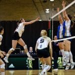 Player of the game Louise Facca punches the ball past Moncton's blockers. Photo by Pau Balite