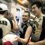 It's a return to AUS supremacy for graduating seniors Travis MacLean, middle, and Daniel You, far right. Photo by Andrew Meade via the Brunswickan