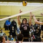 First-year Connor Maessen, far right, aims for the kill. Photo by Rob Grandy