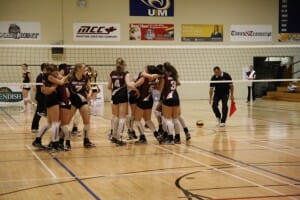 WVB - SMU celebration, Normand A. Léger Saint Mary's celebrates turfing Dal in the fourth set of the AUS finals