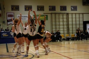 WVB - Semifinal win, Normand A. Léger Dal celebrates their semifinal victory over Memorial after a dominant fifth set.