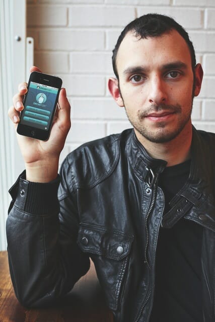 App creator Lee Gancman holds his masterpiece. Photo: Sam Grant - swearport-provieded