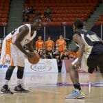 Cape Breton's Jamie Glasgow challenges Dalhousie's Alexander Arthur.