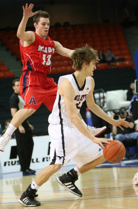 Carleton's Tyson Hinz had 22 points in the Ravens' 82-68 quarterfinal victory over Acadia on Friday. Photo by Nick Pearce via CIS. Carleton's Tyson Hinz had 22 points in the Ravens' 82-68 quarterfinal victory over Acadia on Friday. Photo by Nick Pearce via CIS.