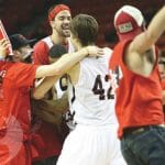 Carleton's fans storm the floor after their side wins the championship. Photo by Shauna Brown