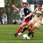 Striker Bianca Jakisa helped the Tigers narrowly surpass Acadia 2-1. (Chris Parent photo)