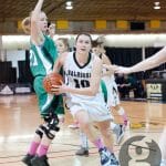 Tessa Stammberger drives to the basket in Dal's 74-66 defeat vs. the last-place UPEI. (Chris Parent photo)