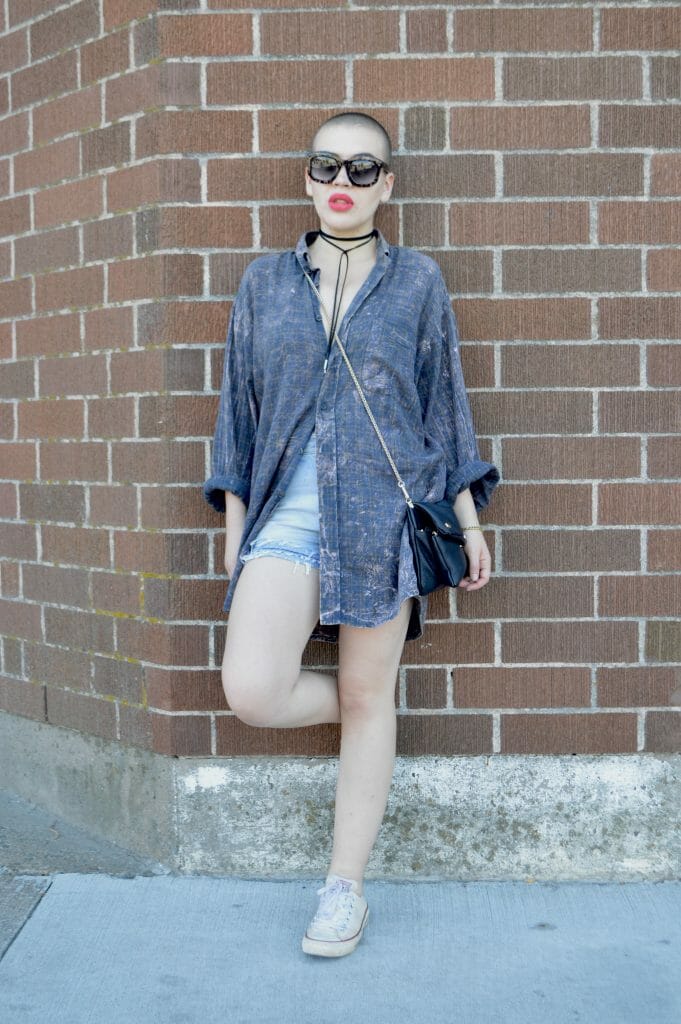 Luvena Steadman @badagitha Sunglasses - Urban Outfitters Choker - Sweet Pea Shirt - Urban Outfitters Shorts - thrifted Bag - H&M Shoes - Converse, from Little Burgundy