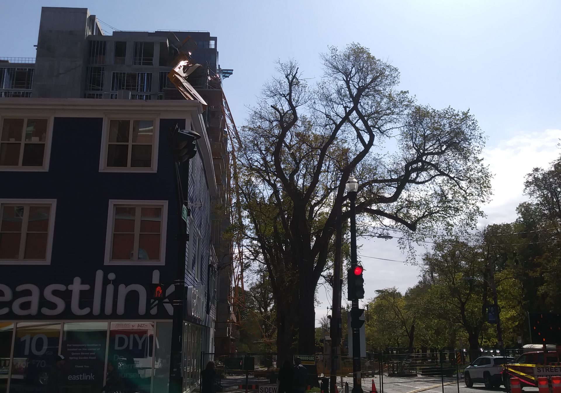 in this image: yellow crane on south park street