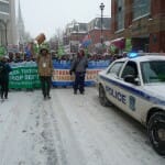 Police car and protesters