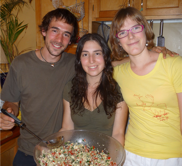 Aaron Beale, Rebecca Hoffer and Sonia Grant enjoy a meal after a Ladle meeting. Photo by Kat Pyne.