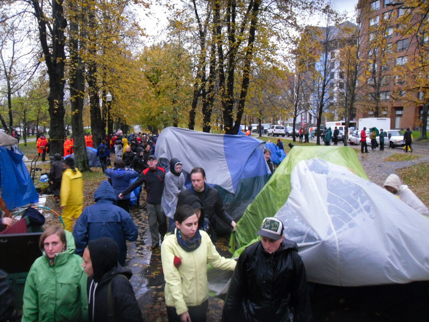 Moving tents.