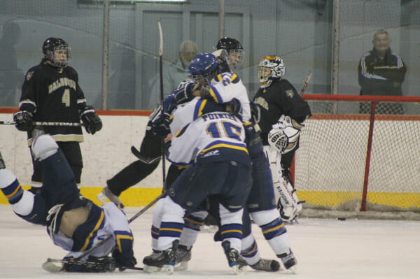 An ecstatic Moncton side celebrates Janie Leblanc's overtime game-winner. Photo by Richard Lafortune via Twitter.