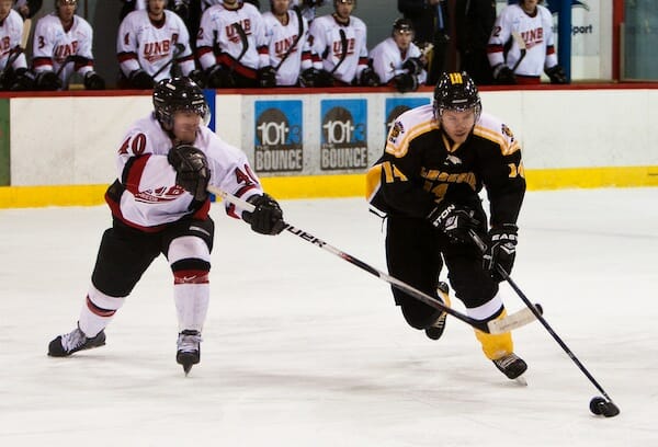 Dal's Francois Gauthier with the puck Feb. 4. Photo by Martina Marien.
