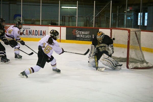 Chelsea King scores her goal for the Mounties in the first period. Photo by Adele Van Wyk.