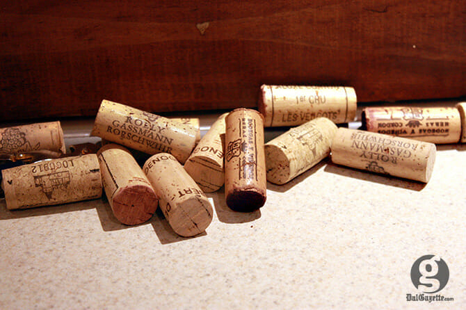 The discarded corks from bottles opened that evening. (Jessica Emin photo)