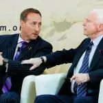 Canadian Minister of National Defence  Peter MacKay and US Senator John McCain discuss.