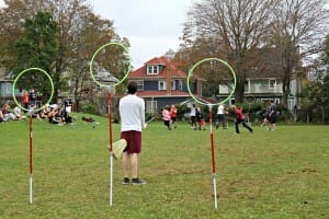 A keeper guards his rings in Sunday's charity Quidditch tournament (photo by Jasspreet Sahib)
