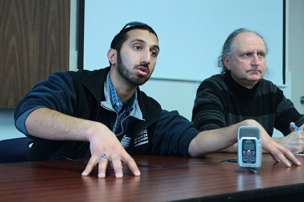 Budlakoti and Halifax lawyer Lee Cohen answer questions at Dal. (Photo by Sima Sarah Zerehi)