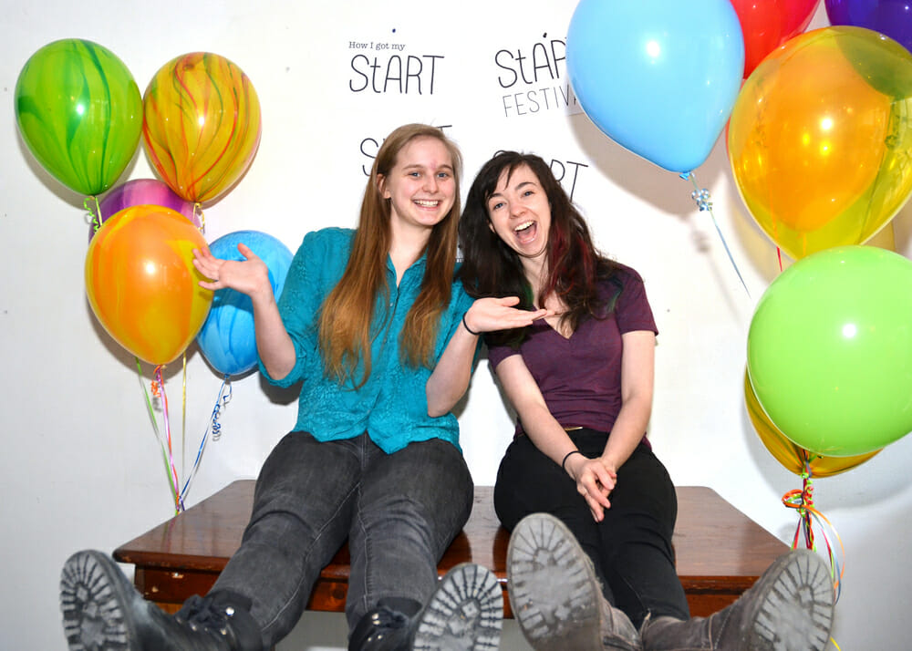 Karen Gross, left, and Alanna Griffin are giving student artists a head start. (Photo by Claire Waque)
