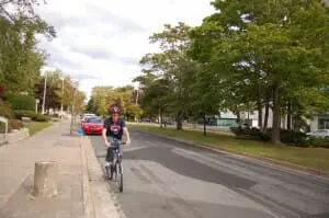 A cyclist riding where new bike lanes will be implemented (Photo by Christine Beaudoin)