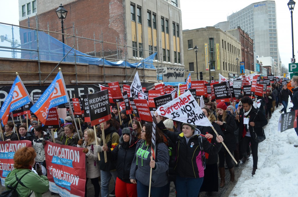 Students marching at the Feb. 4 Day of Action. (Photo by Mat Wilush)
