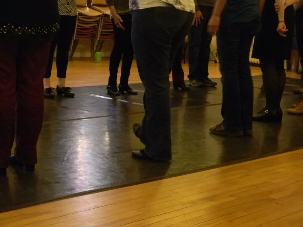 Dancers learning Quebecois dance with Dominic Desrochers. (Photo by Emma Meldrum)