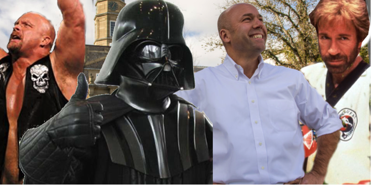 (Pictured: Several excited patriarchs pose with their new hero, Andy Fillmore.)