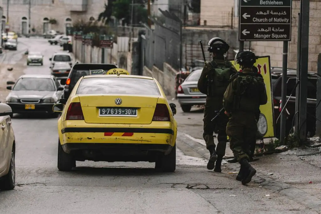 Israeli soldiers in Bethlehem. While the city is under Palestinian control, Israeli incursions into the city still take place.