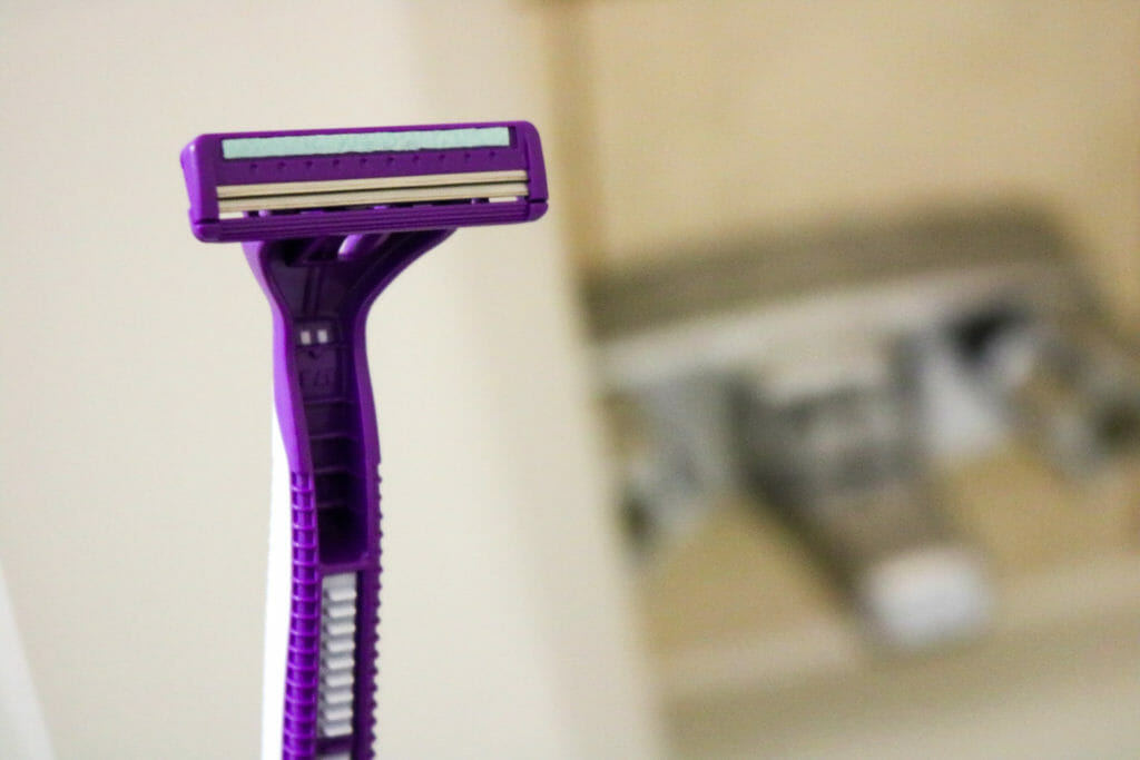 A purple disposable razor.