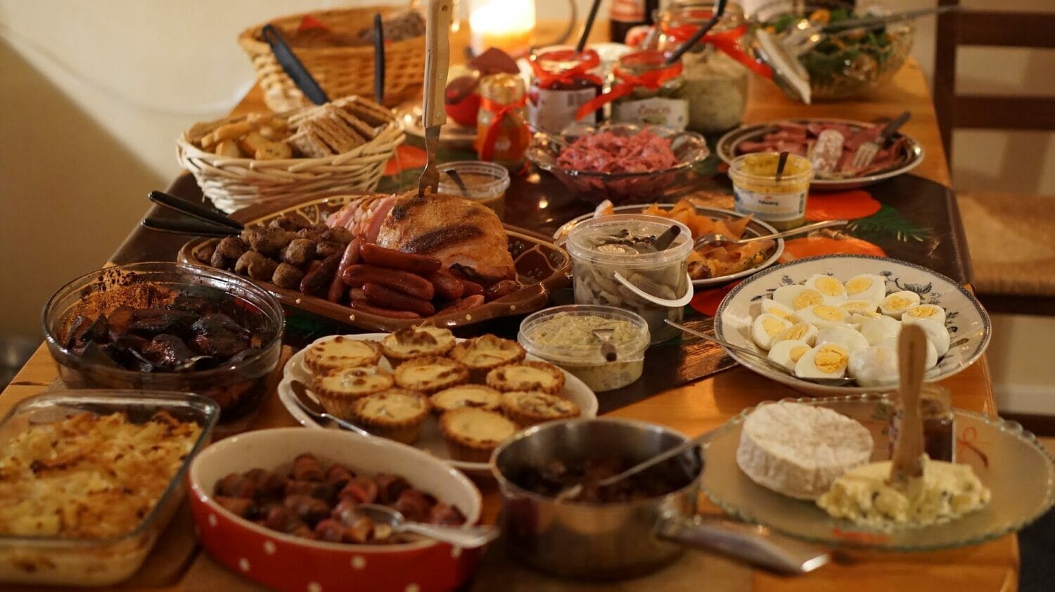 In this image: a feast.