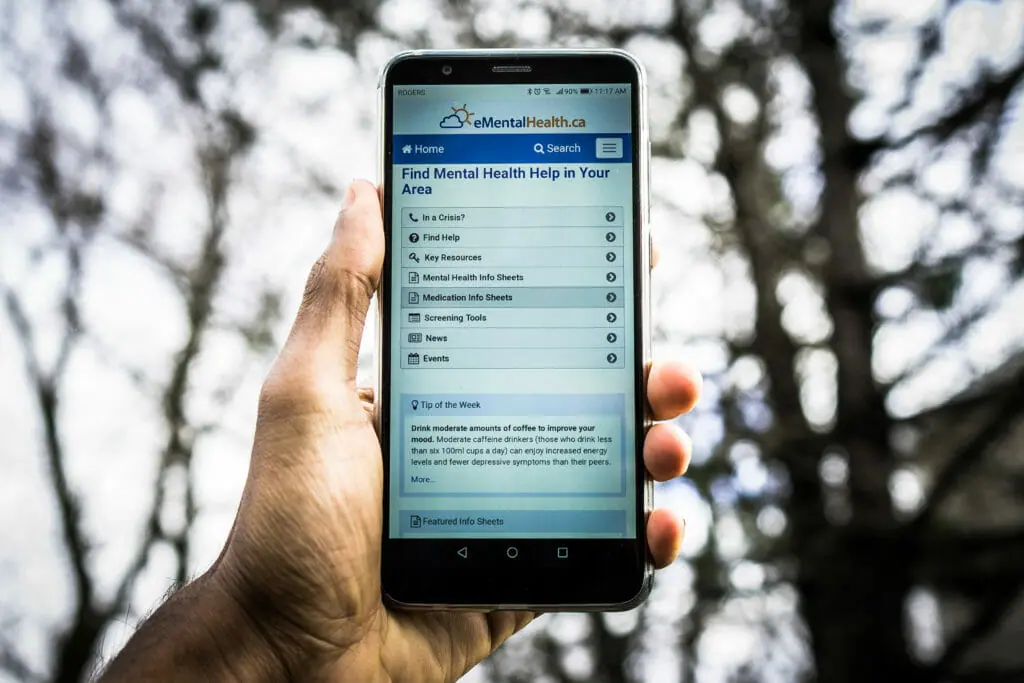 In this image: a phone on the eMentalHealth page.