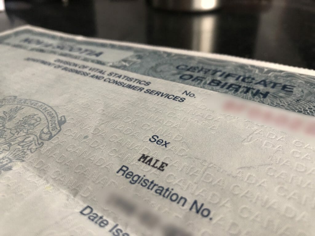 In this image: a Nova Scotia birth certificate.