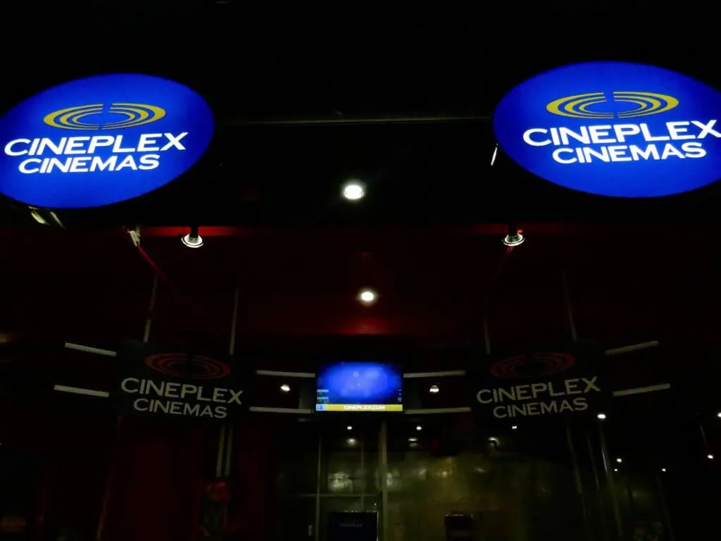In this image: Cineplex movie theatre.