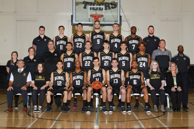 In this image: Dalhousie's men's basketball team.