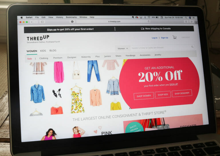 In this image: The homepage of ThredUP.