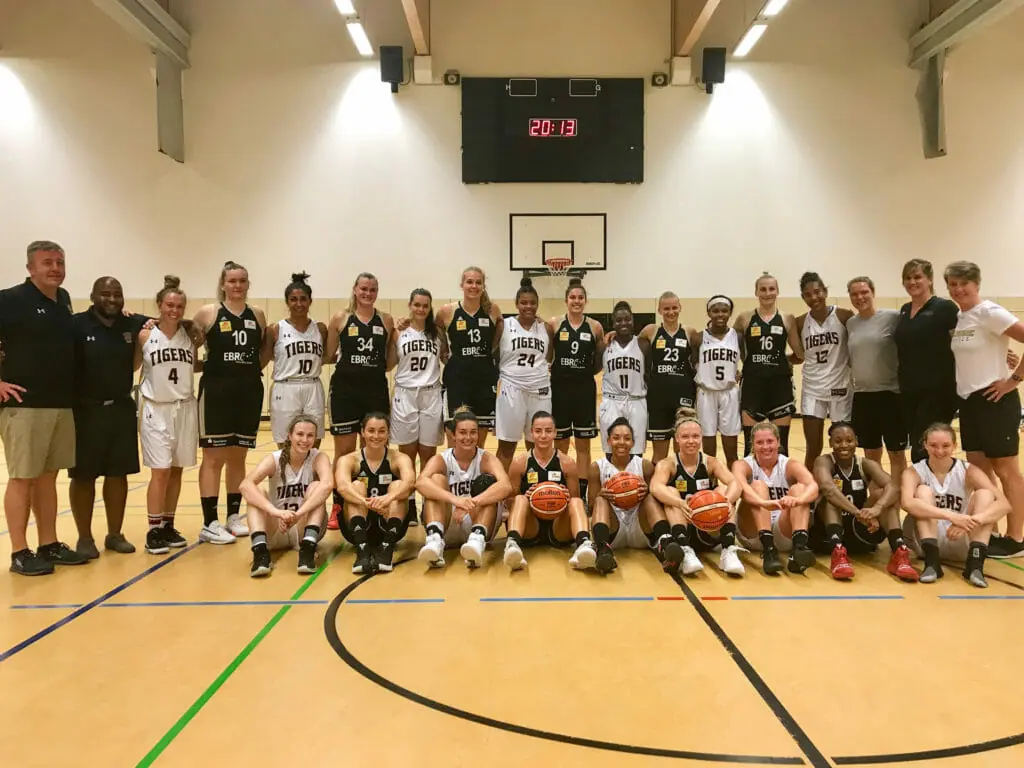 In this image: Dalhousie's women's basketball team poses for a photo in Germany.