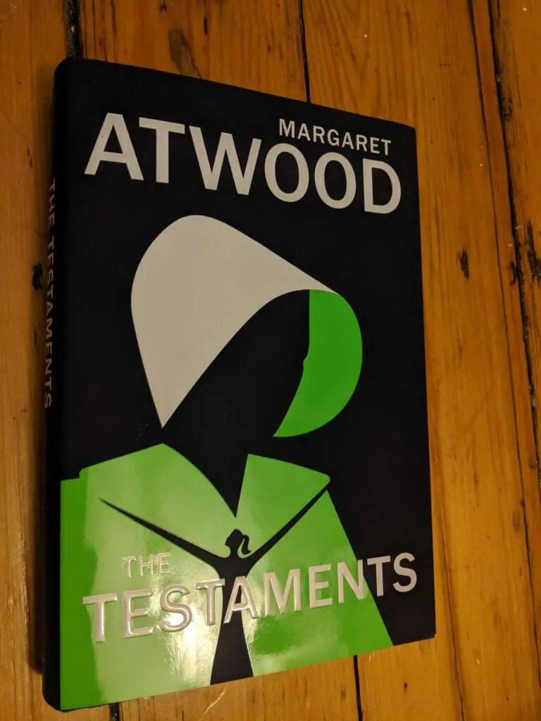 In this image: Book cover of The Testaments.