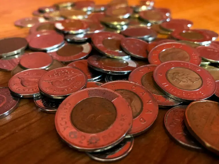 In this image: A pile of Canadian coins.