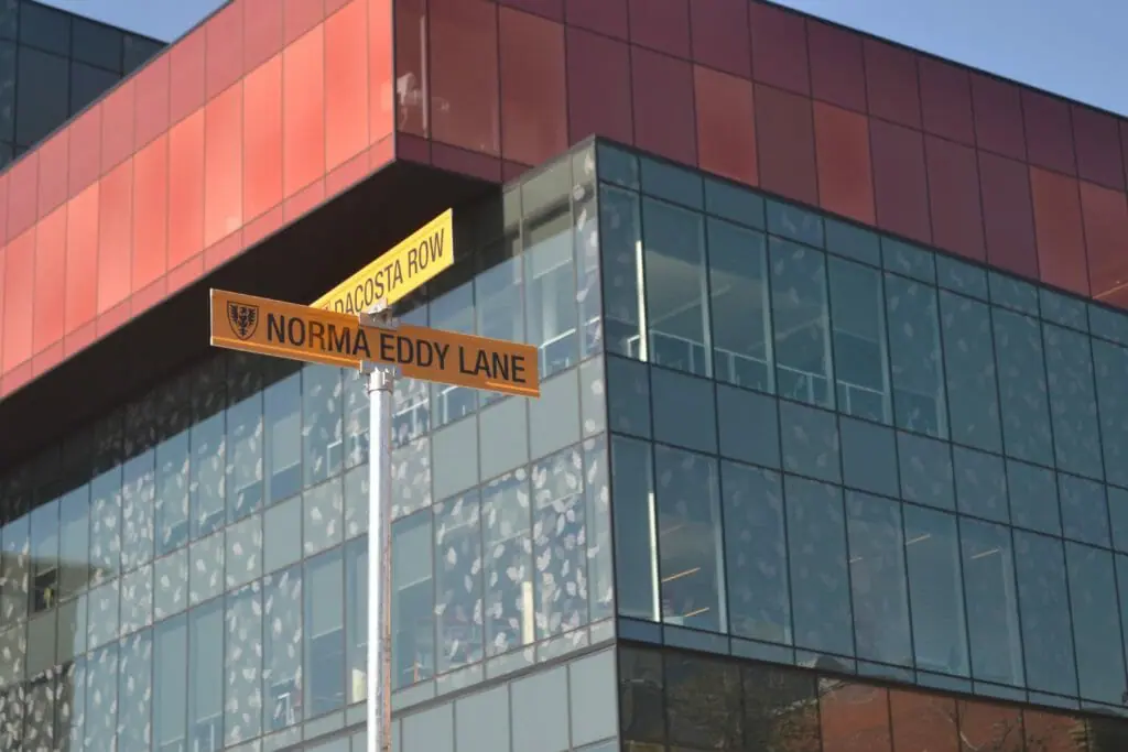 In this image: The newly named street signs on Dalhousie's Sexton Campus.