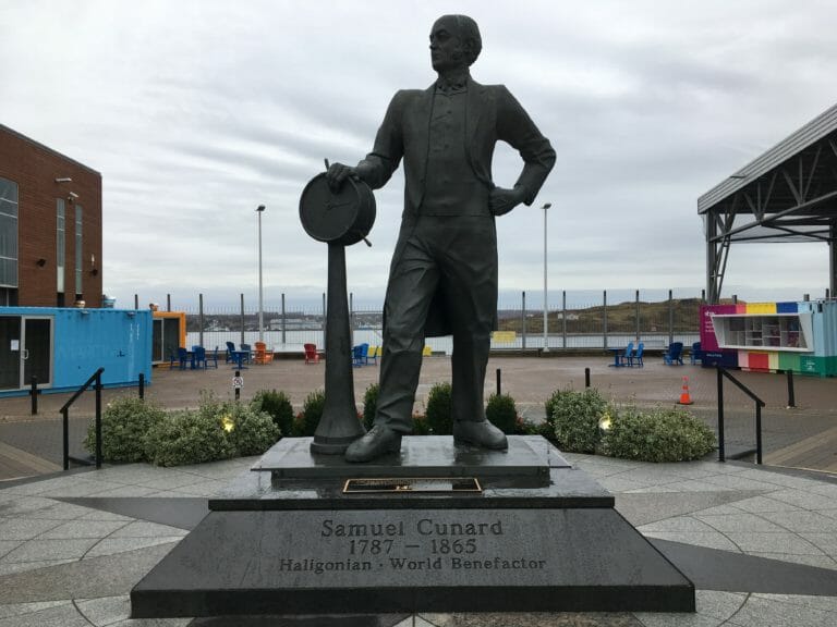 In this image: Samuel Cunard's statue on the Halifax Waterfront.