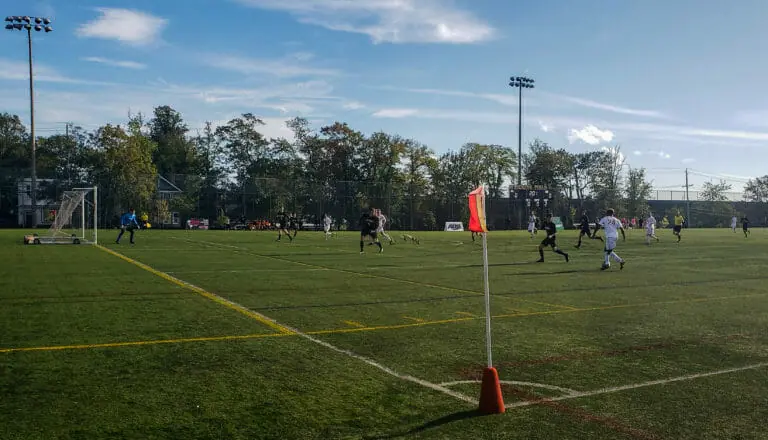 In this image: A game between Dalhousie University’s men’s soccer team and the Cape Breton Capers during the 2019-2020 season.