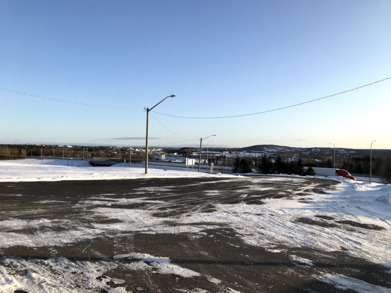 In this image: A road in Woodstock, N.B.