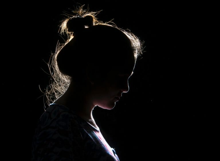 In this image: A silhouette of a woman.