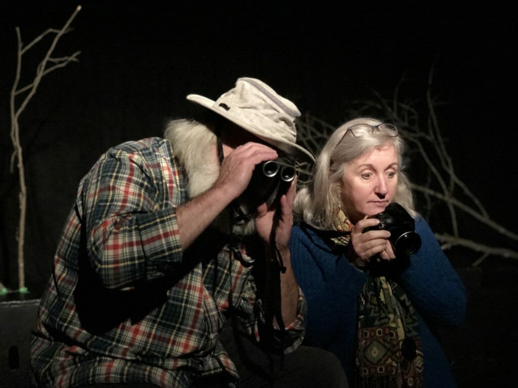 In this image: Actors Lee J. Campbell and Sherry Smith rehearse a scene from Forest Town.