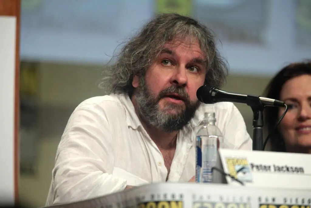 In this image: Peter Jackson on a panel.