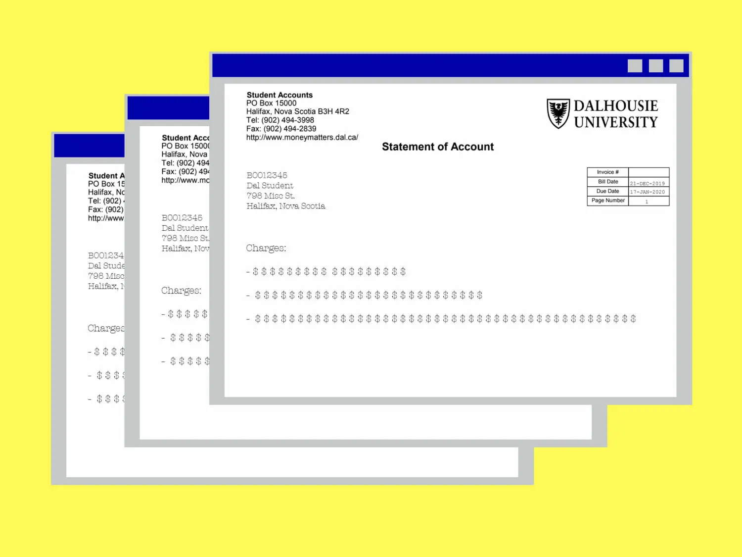In this image: A graphic showing a Dalhousie University Statement of Account.