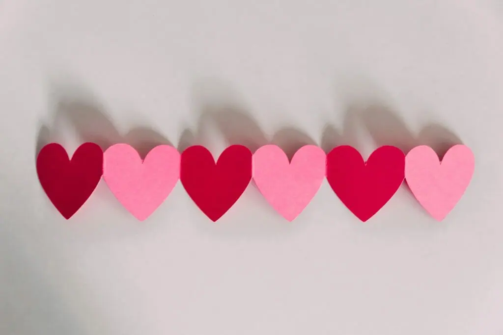 A row of paper hearts