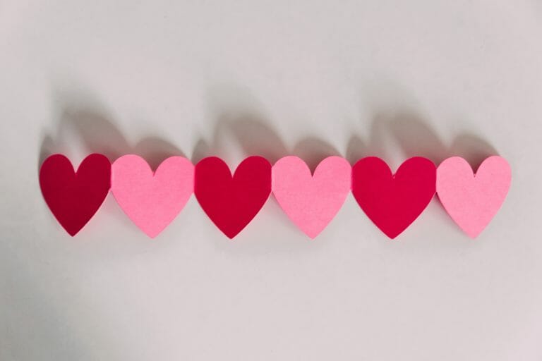 A row of paper hearts